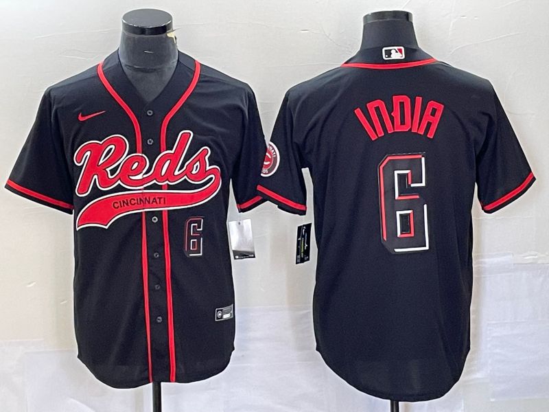 Men Cincinnati Reds #6 India Black Co Branding Nike Game MLB Jersey style 3